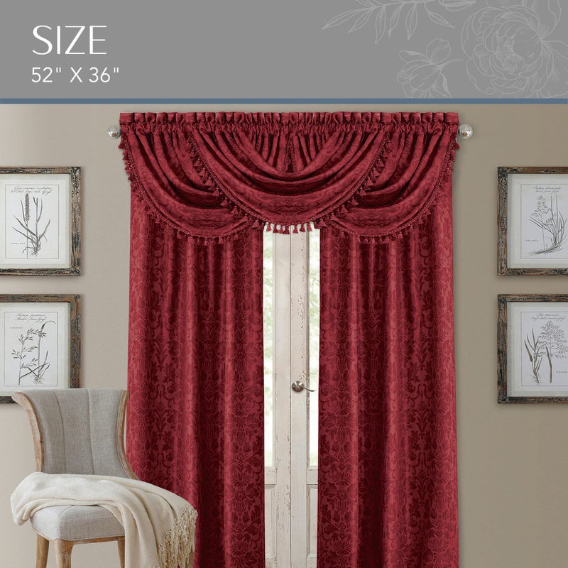 Elrene Home Fashions Antonia Floral Damask Waterfall Window Valance with Tassels, 52"x36", Rouge - Image 3